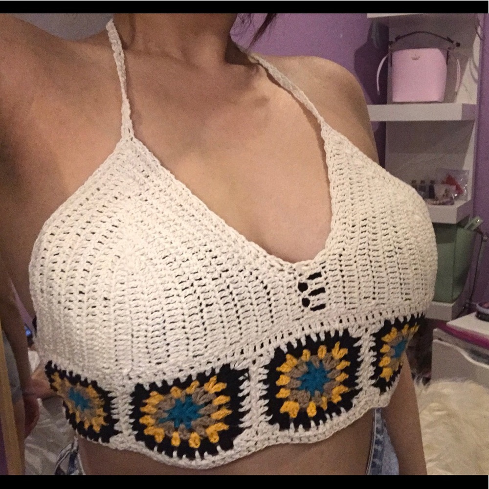 Crochet cropped self-tie tank top